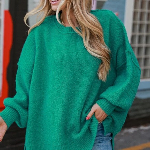 Fantastic Fawn Green Fuzzy Knit Oversized Sweater- Super thick/ cozy material - Picture 5 of 8